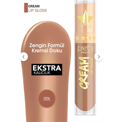 Pretty Beauty Cream Lipgloss & Uzun Süre Kalıcı Likit Ruj No6